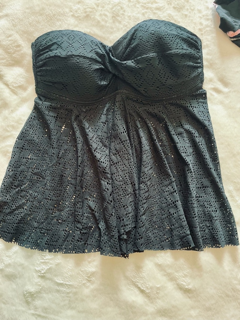 Merona Black Strapless Eyelet Tankini Swim Top Medium Summer Beach Vacation